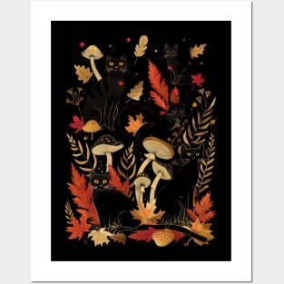 Cat Mushroom Delights Whiskers and Chanterelles Posters and Art